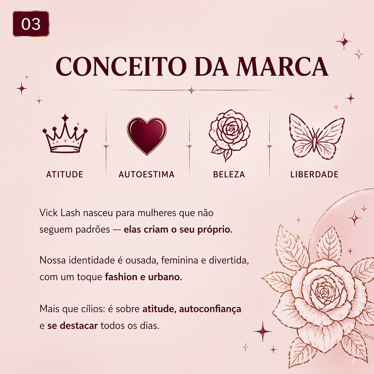 Conceito da marca Vick Lash Studio